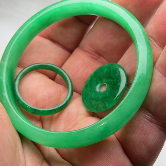 "Natural Jade bangle + REE Jade Ring & Jade Donut 57mm " - Picture 3 of 3